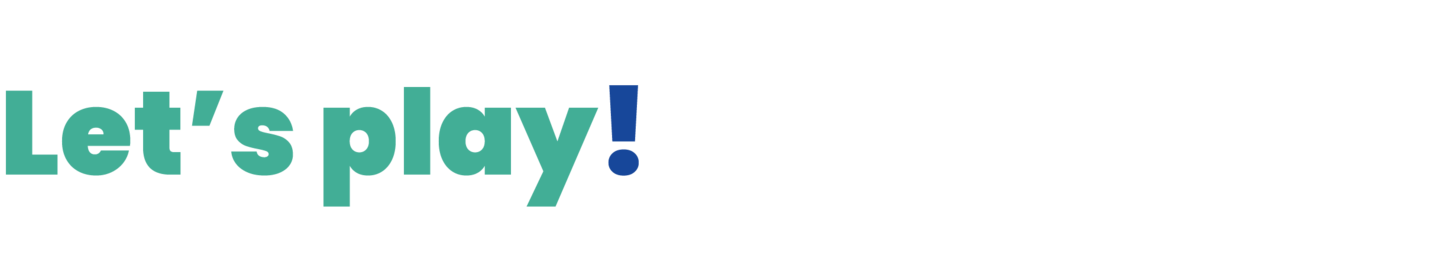 The text reads, "Let's play!" The letters are in different colors, with "Let's" in a cheerful green, "play" in a playful blue, and an exclamation mark in blue as well. The background is white, making the text stand out.