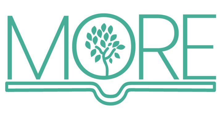 The word "MORE" is displayed in large green letters with a tree icon inside the letter "O" and a wavy line extending beneath the letters.