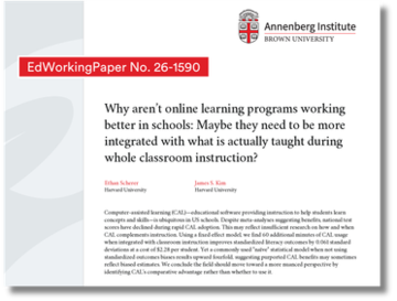 READS Lab working paper about integrating online learning with classroom instruction